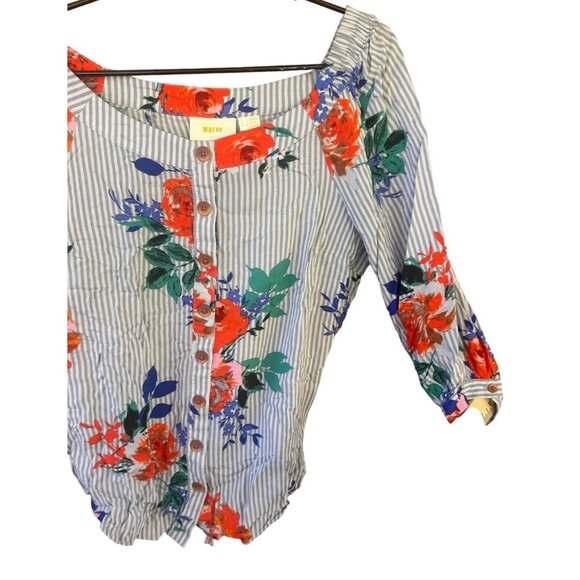 Maeve By Anthropologie Floral Stripe Button Blouse Size 4 - Picture 7 of 8